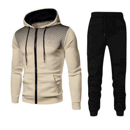 2025 Men's Sports Set Outdoor Running Clothing Spring Autumn Dot Print Zipper Hoodie And Sports Pants Two-Piece Set