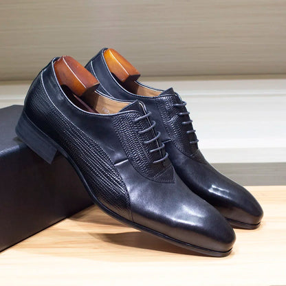 Luxury Genuine Leather Men's Dress Shoes Oxford Handmade Formal Office Business Wedding Classic Lace-Up Footwear