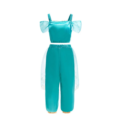 Aladdin Princess Girl Dress Jasmine Two-piece Set Kids Film Role Play Costume Halloween Party Clothes Children Birthday Gift