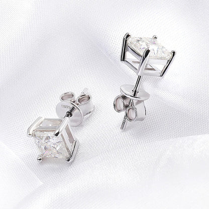 Princess Cut 0.4-5CT Moissanite Stud Earrings for Women Men VVS Simulated Diamond Ear Studs 925 Sterling Silver Jewelry