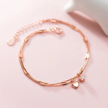 Fashion Shiny CZ Stars Love Hearts Sterling Silver 925 Bracelet for Women Luxury Wedding Engagement Fine Jewelry Gift