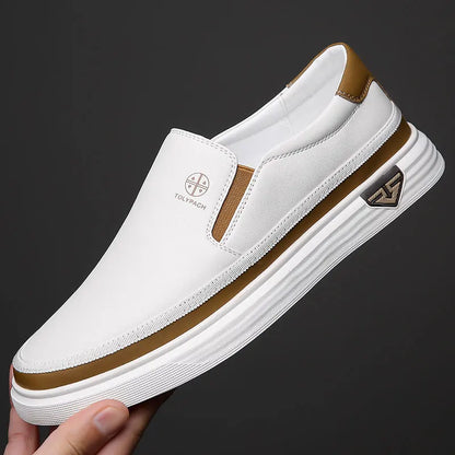 Men's handmade leather shoes luxury casual shoes white men's loafers office formal flat shoes outdoor men's sliding shoes