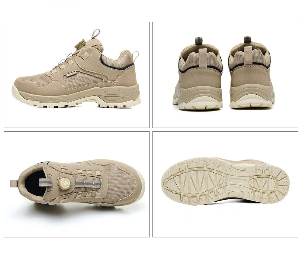Men's Safety Shoes Steel Toe Anti- Crush Kevlar Rubber Non- Slip Bottom Fashion Button Style Work Shoes