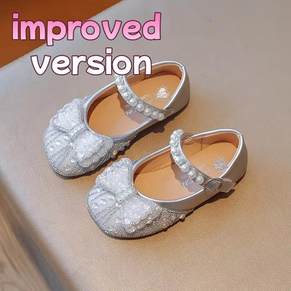 Size 23-34 Silver Bow Cute Princess Flat Shoes for Teenage Girls Casual Low Vamp Student Performance Dance Shoes