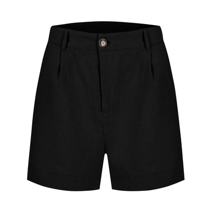 Cotton Linen Solid Shorts For Women Button High Waist Summer Loose Casual Pockets Shorts Female Pants Women Clothing