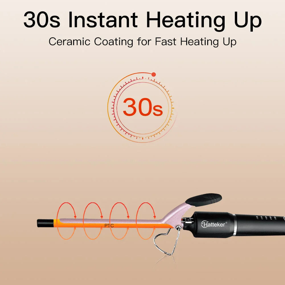 9mm Professional Hair Curler Ceramic Barrel Iron Smart Auto-Off Women's Wet/Dry Constant Temperature Protection Tool