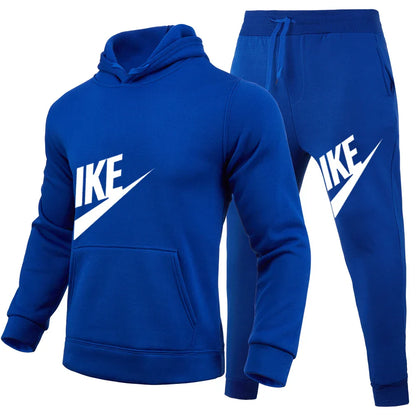 Men's Autumn and Winter Pattern Casual Two-Piece Set Hooded Sweatshirt and Pants with Pockets Regular Fit Outdoor Sport Suit