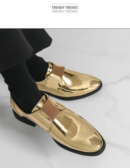 Fashion New Mens Charm Gold Patent Leather Business Office Shoes Designer Brand Loafers Formal Wedding Dress Homecoming Footwear
