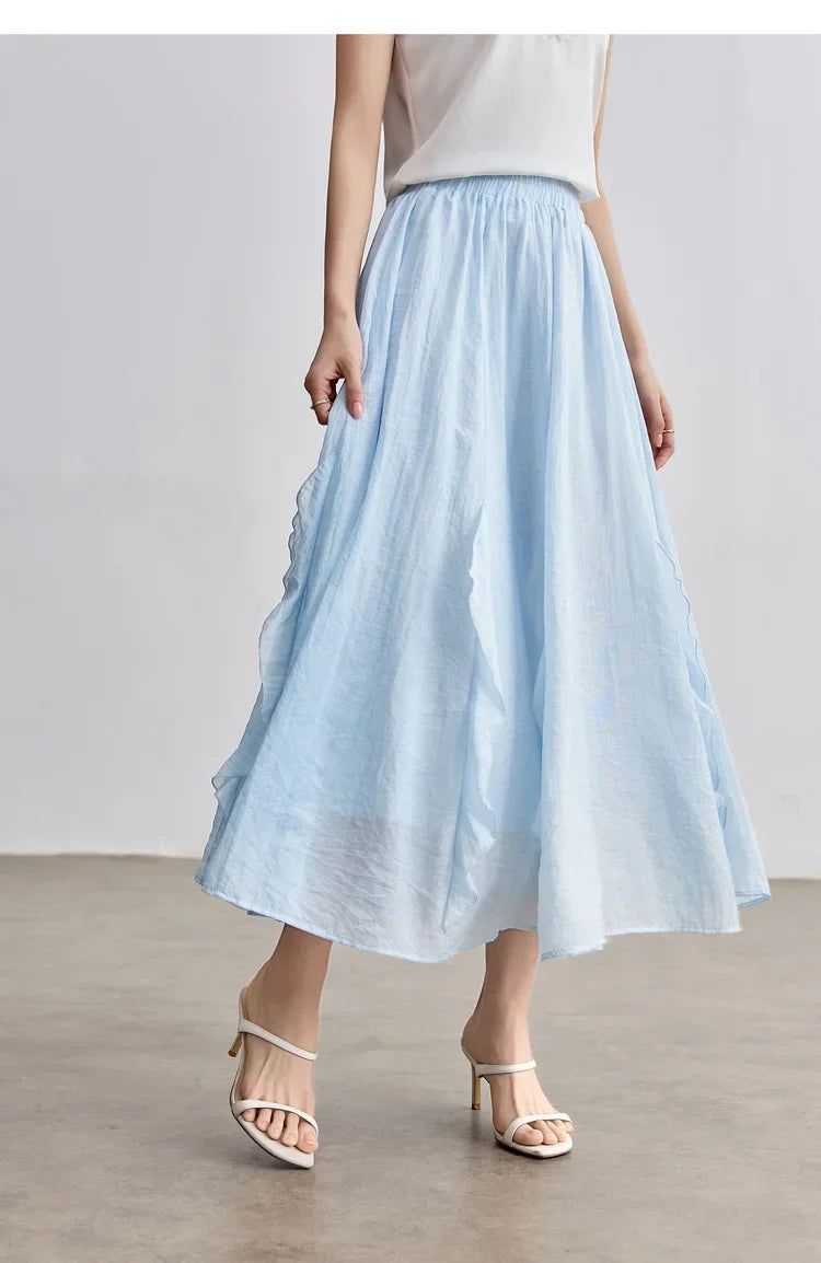 Women Summer Skirts 2026 High Waist Sweet Pleated A Line Ankle-Length Skirt Ladies Elegant Casual Clothes W52QA2169