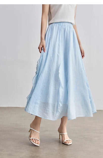Women Summer Skirts 2026 High Waist Sweet Pleated A Line Ankle-Length Skirt Ladies Elegant Casual Clothes W52QA2169