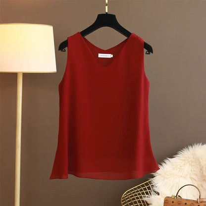 New Arrival Casual Shirt Chiffon Vest Female Summer New Sleeveless Halter T-shirt V-neck Blouse Loose Inside Cover Bellies