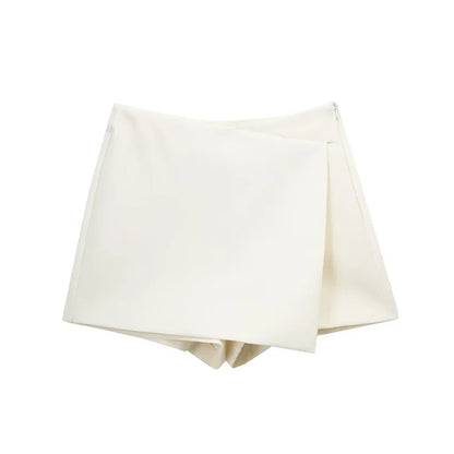 Women Fashion Pareo Style Asymmetric Shorts Skirts Vintage High Waist Side Zipper Female Skort Mujer