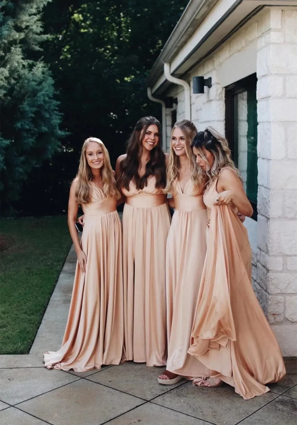 Prom Dresses Split V Neck Bridesmaid Dress Elegant Women Wedding Party A Line Formal Dress Sleeveless Floor Length Birthday Gown