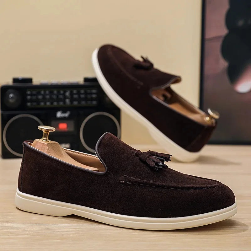 Unisex Lightweight Flat Bottom Tassel Casual Shoes Fashionable Versatile Large Size Men's Shoes Business Casual Slip-On Loafers