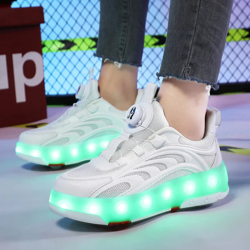 New Kids Wheels Roller Skate Shoes Boys Girls Swivel Buckle LED Light Luminous rechargeable Outdoor Children's Casual Sneakers