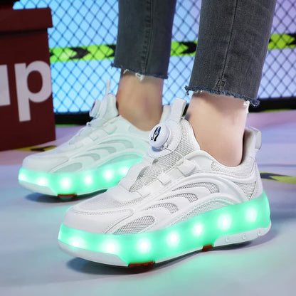 New Kids Wheels Roller Skate Shoes Boys Girls Swivel Buckle LED Light Luminous rechargeable Outdoor Children's Casual Sneakers