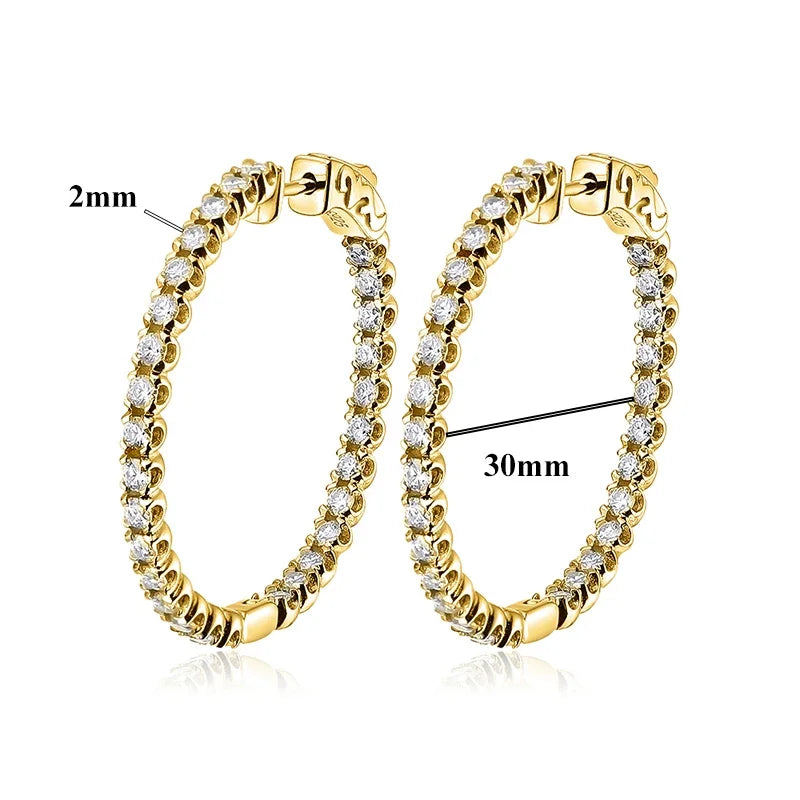 Luxury Designer D Color Full 2mm Moissanite Hoop Earrings For Women Party S925 Silver Plated 18K Gold Diamond Earring Gift