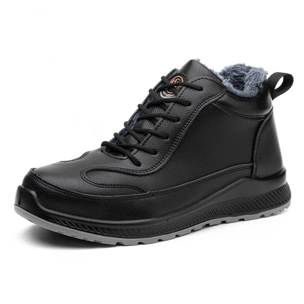 Plush Labor Protection Shoes for Winter Work Shoes Men's Anti Smashing Anti Piercing Microfiber Leather Work Cotton Safety Shoes