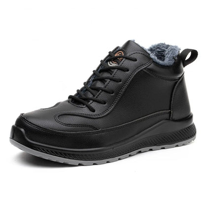 Plush Labor Protection Shoes for Winter Work Shoes Men's Anti Smashing Anti Piercing Microfiber Leather Work Cotton Safety Shoes