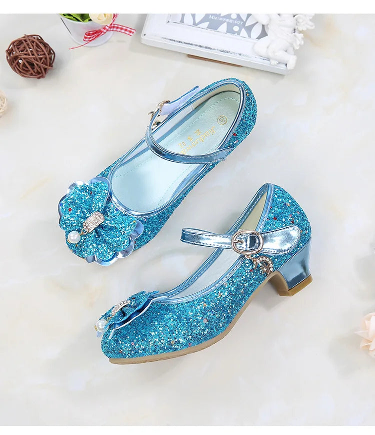 2026 Spring New Children's Shoes  Princess Shoes Girl's Fashion Sandals Crystal Princess Shoes Blue Pink Silver