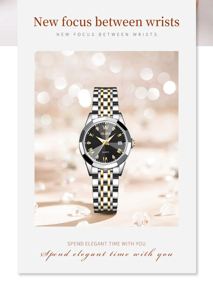 Fashion Golden Watch for Women Stainless Steel Waterproof Women's Watches Elegant Original Luxury Ladies Quartz Wristwatch