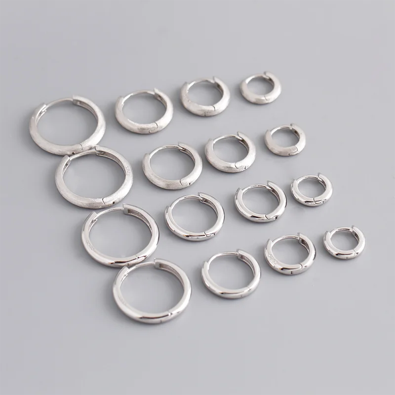 925 Sterling Silver Minimalist Matte Gothic Unisex Huggies Ear Hoop Earrings for Women Men Piercing Ear Buckle Jewelry