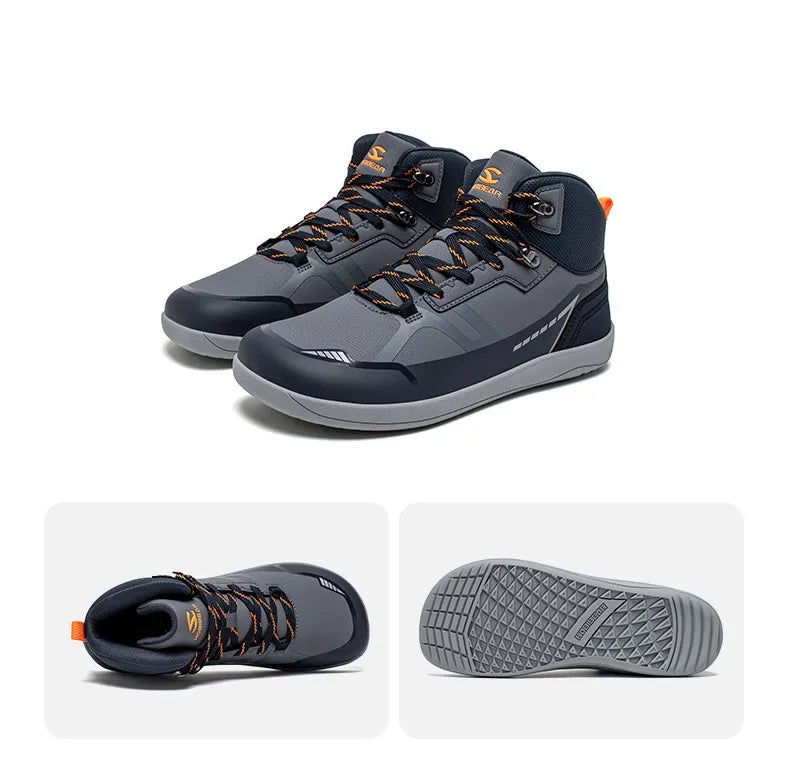 Unisex Mid Top Barefoot Shoes Mens Womens Wide Toe Artificial Leather Hiking Boots Outdoor Non-Slip Trail-Running Shoes