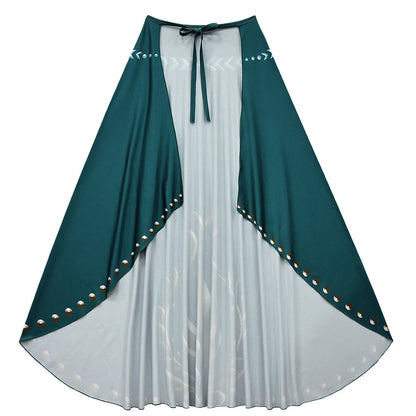 Frozen Coronation Anna Princess Girls Cosplay  Long Sleeve Costume Carnival Party Kids Cloak Clothes Birthday Print Dress