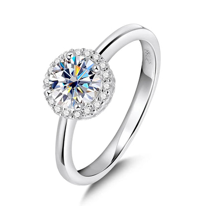 1ct D VVS1 Moissanite Rings for Women Engagement Wedding Lab Diamond with GRA S925 Silver Plated 18k White Gold Ring