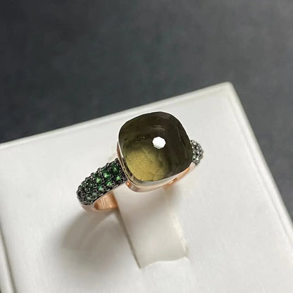 Emerald Ring for Women Green Zircon Inlay Rose Gold & Black Gun Plated 30 Colors Candy Crystal Style Jewelry Birthday Gift