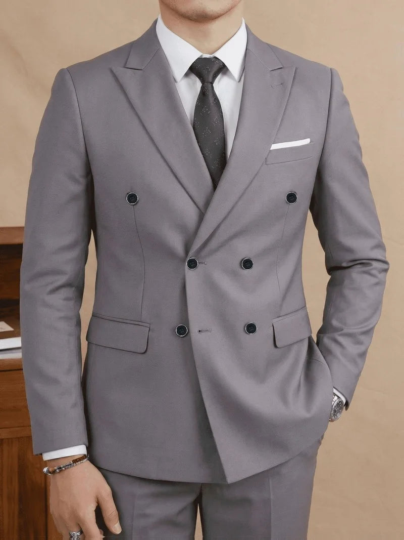Double Breasted Mens Suit Four Seasons Wedding Business Formal Slim Fit Tuxedo Jacket Trouser Set