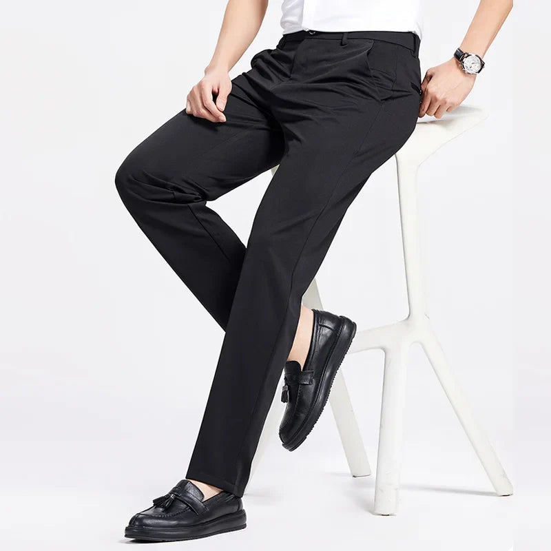 Men Spring Summer Thin Formal Dress Pants High Quality Elastic Waist Business Casual Suit Trousers Work Office Black Long Pants