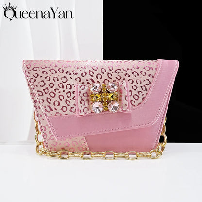 Shiny Italian Fashion Pointed Toe Women Heel Fashion Rhinestone Decoration Pink Color Shoes And Bag Set