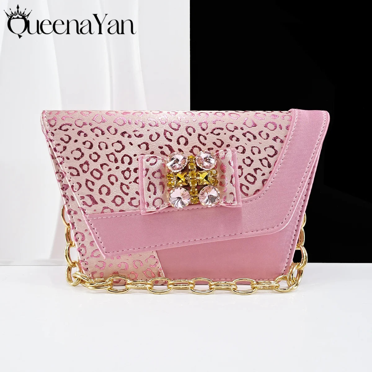 2025 Shiny Italian Fashion Pointed Toe Women Heel Fashion Rhinestone Decoration Pink Color Shoes And Bag Set