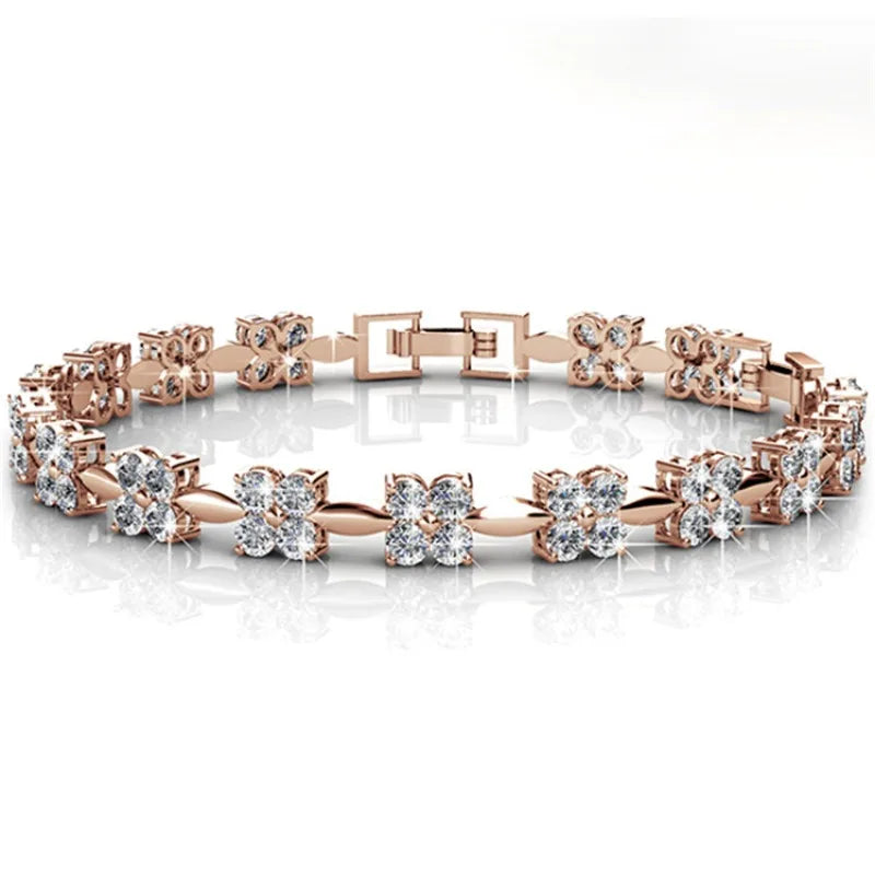 Flower Bracele Embellished with Premium Swarovski Crystals T Quality Brass with 18K Rose Gold Plated Wedding Bridal Gift