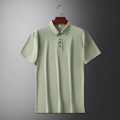 High quality silk breathable short sleeve POLO shirt men's lapel top 2024 summer new light luxury brand printed casual T-shirt