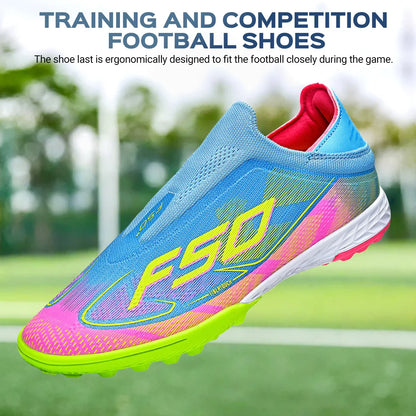 TF Football Shoes Kids Boys Girls PU Upper Durable Rubber Sole Anti-slip Wear-resistant Training Sneakers