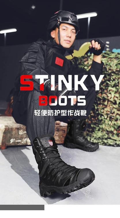 Men's trend high-top outdoor boots four seasons non-slip comfortable hiking boots professional protective tactics training boots