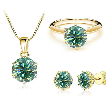 1Carat Moissanite Jewelry Set For Women Sterling S925 Silver Gold Plated Necklace Earrings Ring GRA Certified Wedding
