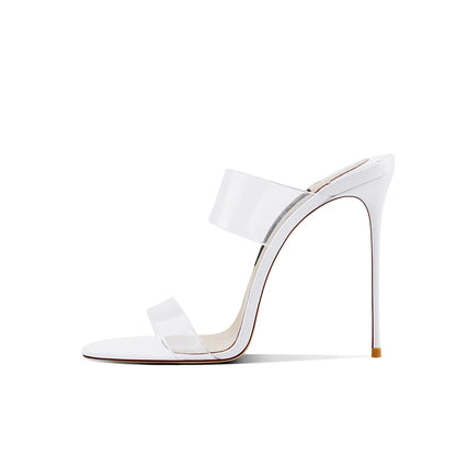 Pink Summer New Fashionable Open toed Sandals High Heels Women's Fine Heels Sharp Pointed Design Sensation Cool Slippers