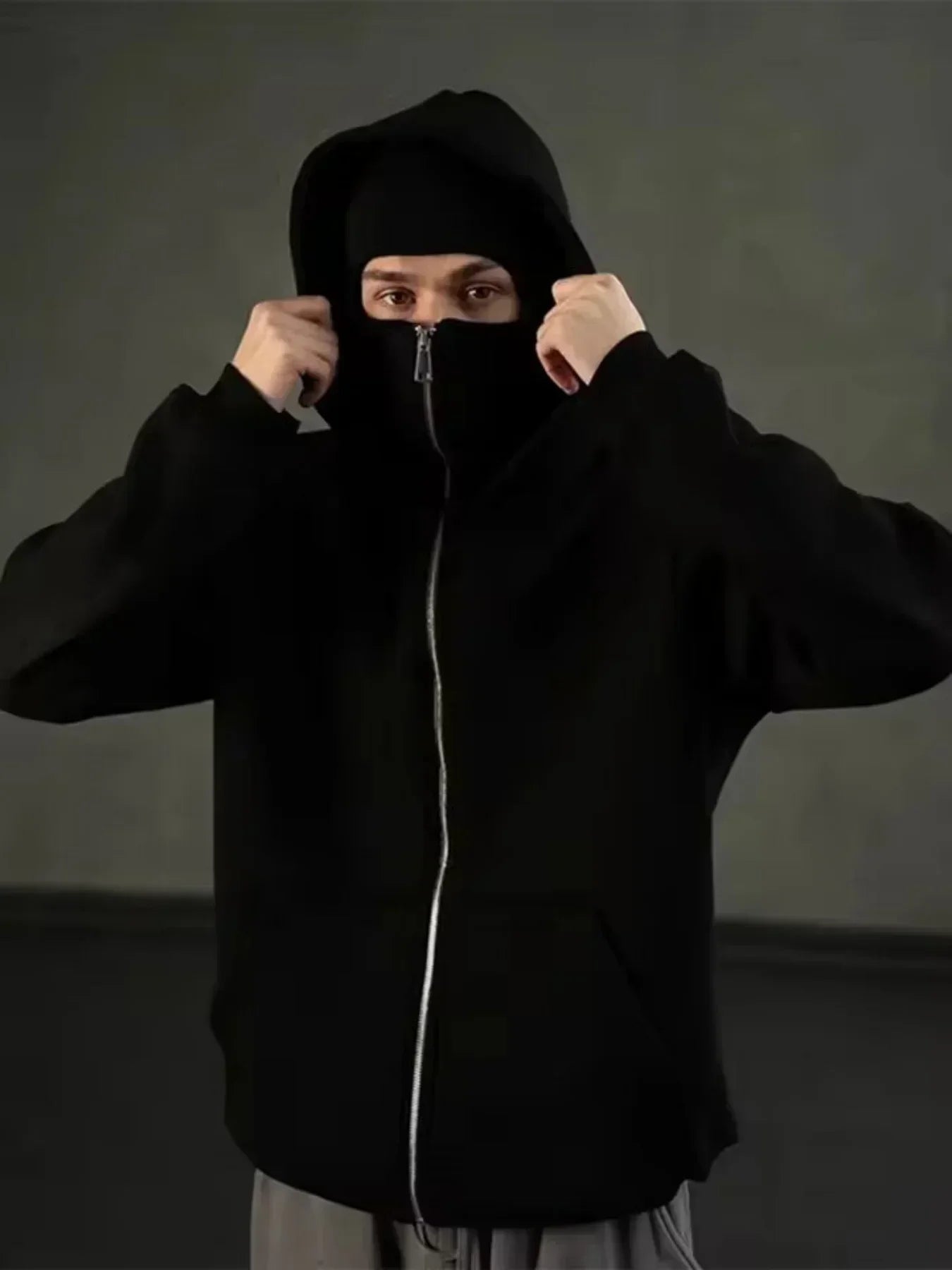 Autumn Men Balaclava Y2K Gothic Harajuku Winter New Item Double Hooded Sweatshirt Men's Hooded Mask Zipper Sportswear Women