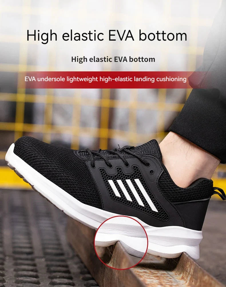 Safety Shoes for Men Steel Toe Safety Sneaker Anti-Smashing Black Work Boots Comfortable Wear-resisting Boots for Work as Hiking