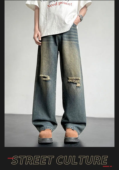 Men's American Style Loose Straight Leg Jeans Vintage Spring Summer New Arrival Drapey Trendy Wide Leg Long Pants