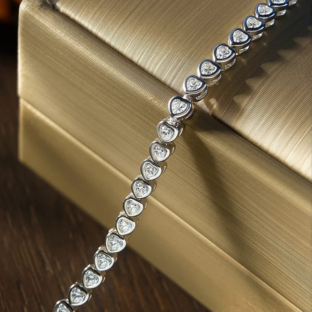 4mm Heart Cut Moissanite Tennis Bracelet GRA Certified Diamond Bracelet s925 Sterling Silver Bracelets for Women Man