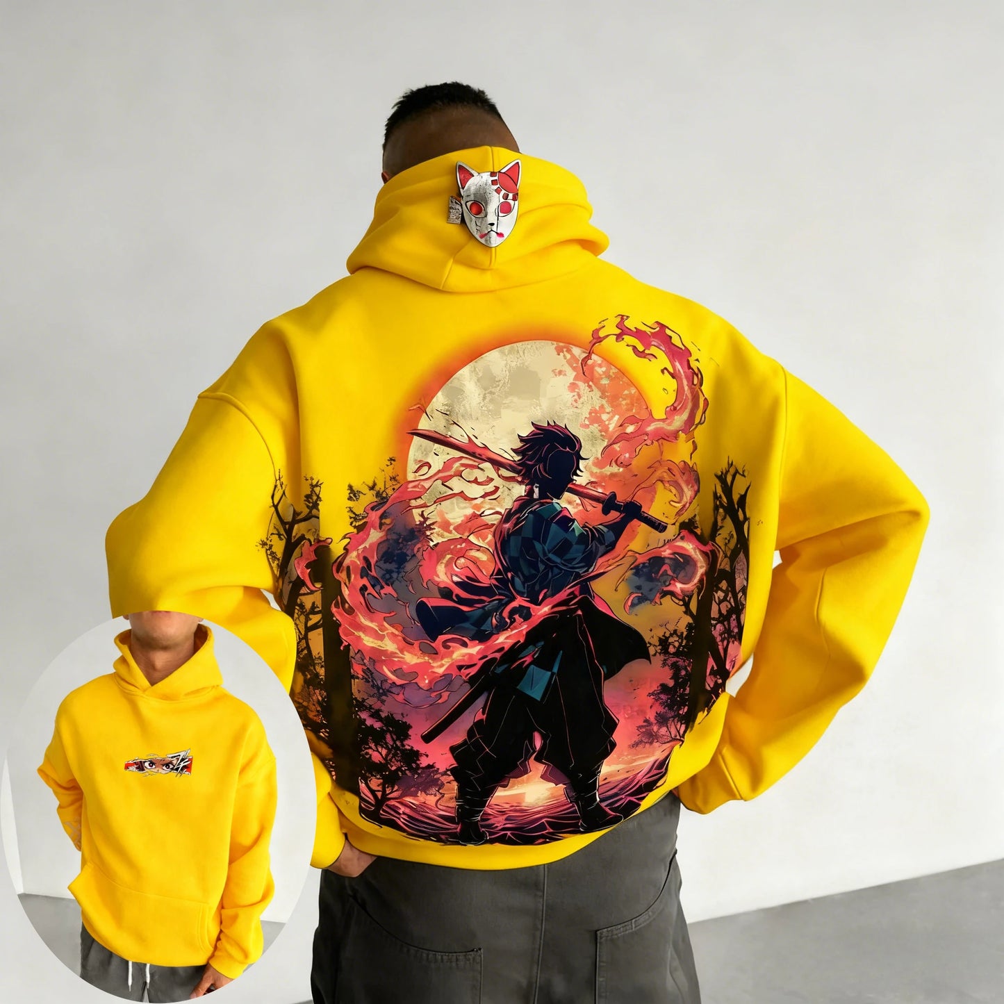 Demon Slayer Men's Hoodie Sweatshirt Kamado Tanjirou Anime Spring Autumn and Winter Boy Warm Long-sleeved Parent-child Outfit