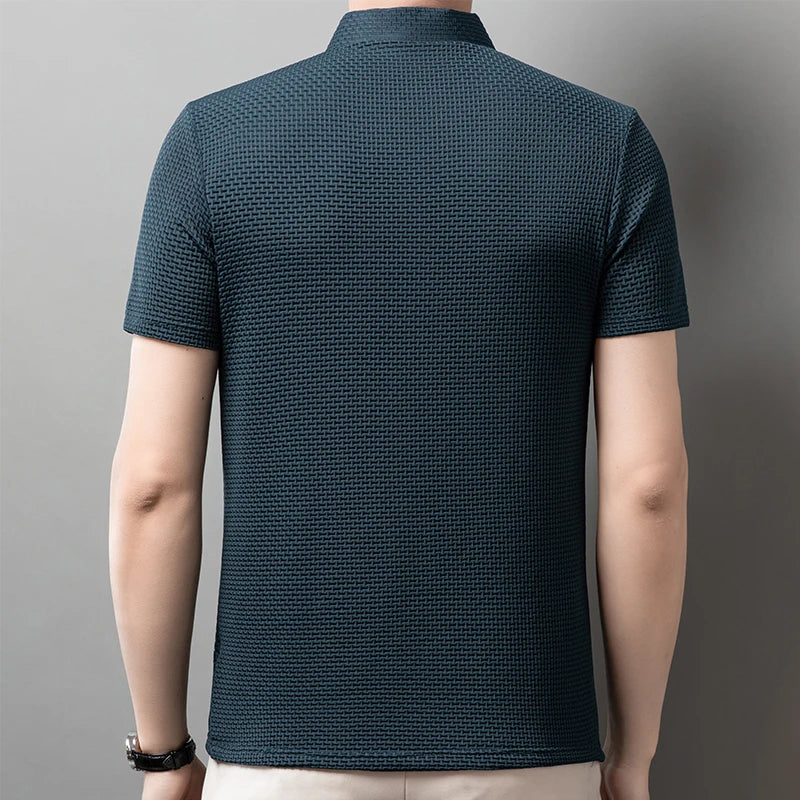 Men's Business Polos Casual Short Sleeved Bone Flower Solid Color POLO Shirt Fashion Breathable Comfortable Summer Versatile Top