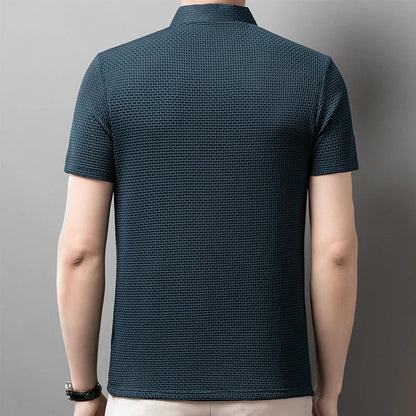 Men's Business Polos Casual Short Sleeved Bone Flower Solid Color POLO Shirt Fashion Breathable Comfortable Summer Versatile Top