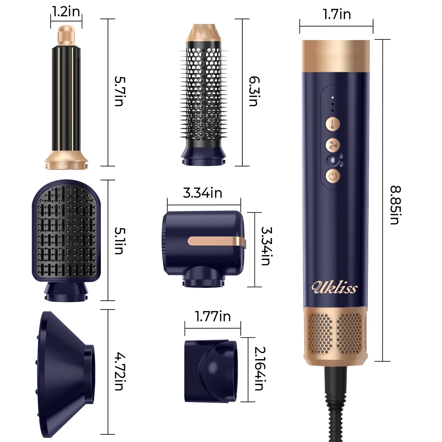 Hair Dryer Brush 7 in 1, Air Styler Set with Curling Iron, Round Brush, Straightener for Women