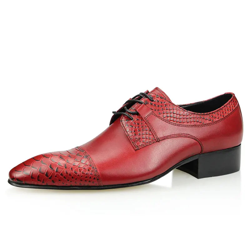 Wedding Red Shoes For Men Lace Up Fashion Derby Shoes Formal Business Office Genuine Leather Pointed Toe Dress Man Shoe
