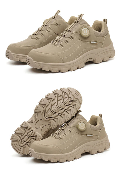 Men's Steel-Toed Safety Shoes With Anti-Crush, Anti-Puncture And Anti-Slip Soles, Fashionable Button Industrial Work Shoes